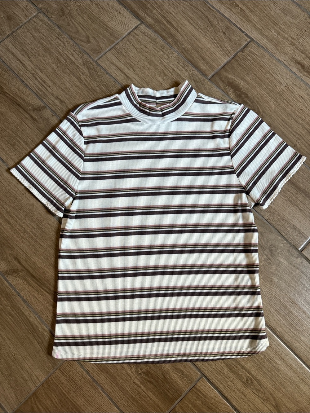 Hippie Rose Cream and Brown Striped Short-Sleeve Tee
